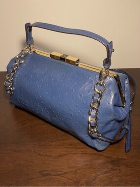Kate Spade Victoria Falls Madeline Satchel Blue Ostrich Embossed LeatherWKRU2199